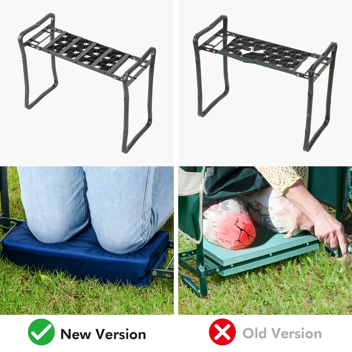 Patented Garden Kneeler and Seat Heavy Duty, Upgraded Garden Bench with Thicker Wider Soft Detachable Kneeling Pad, with 2 Tool Store Pouches, Nice for Mother Father Gardeners
