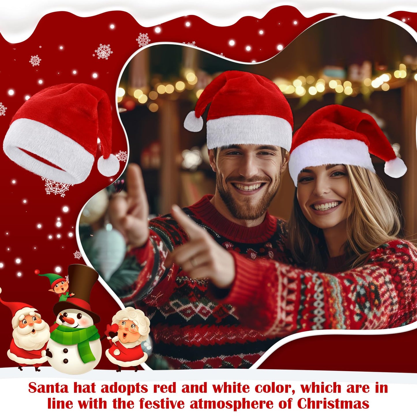 Jadive 30 Pcs Velvet Santa Hats Adult Bulk Thick Xmas Operation Christmas Family Holiday Hats with Comfort Lining New Year Festive (Red)