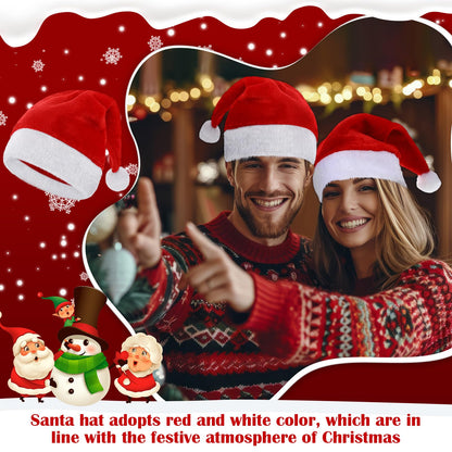 Jadive 30 Pcs Velvet Santa Hats Adult Bulk Thick Xmas Operation Christmas Family Holiday Hats with Comfort Lining New Year Festive (Red)