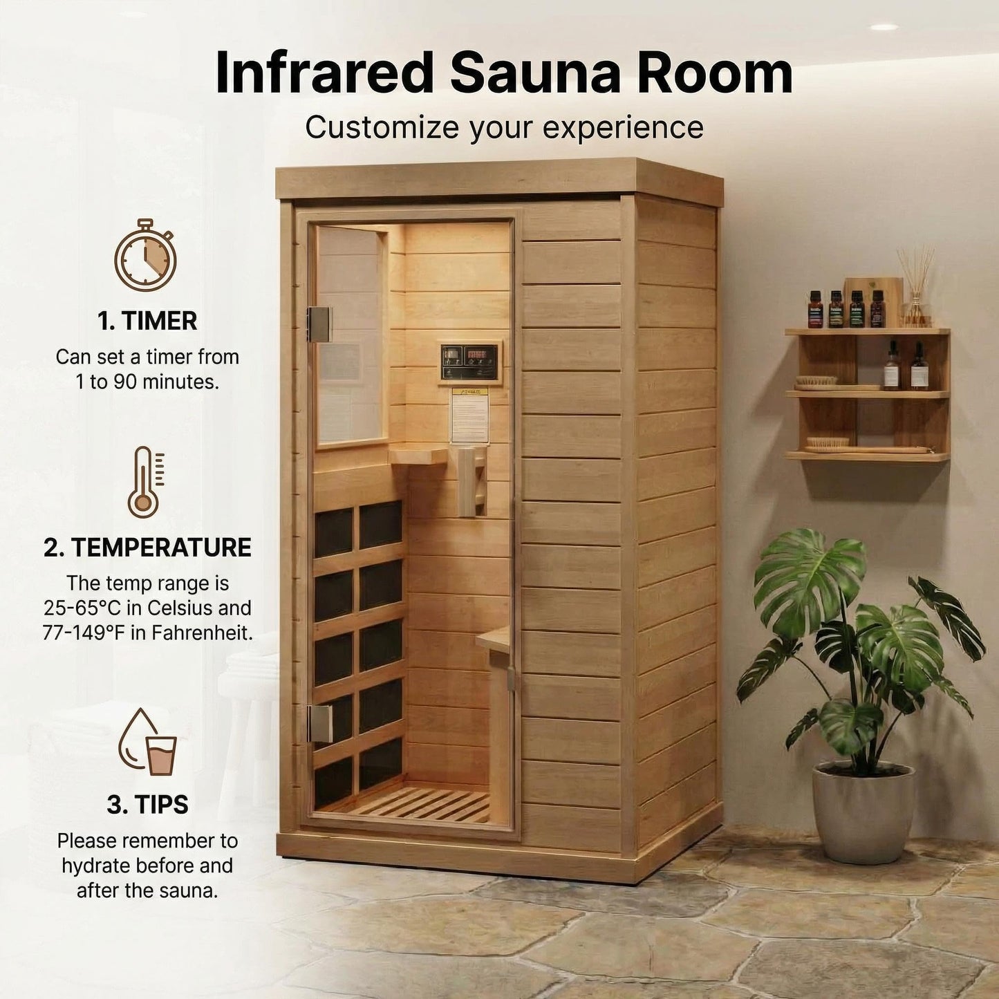 IDEALHOUSE Far Infrared Sauna for Home, 1-2 Person Indoor Sauna Room with Low EMF Heaters, Canadian Hemlock Wood, Warm White Light & Bluetooth Speakers, 1200W/110V Plug & Play, 32.7" x 27.6" x 60.2"