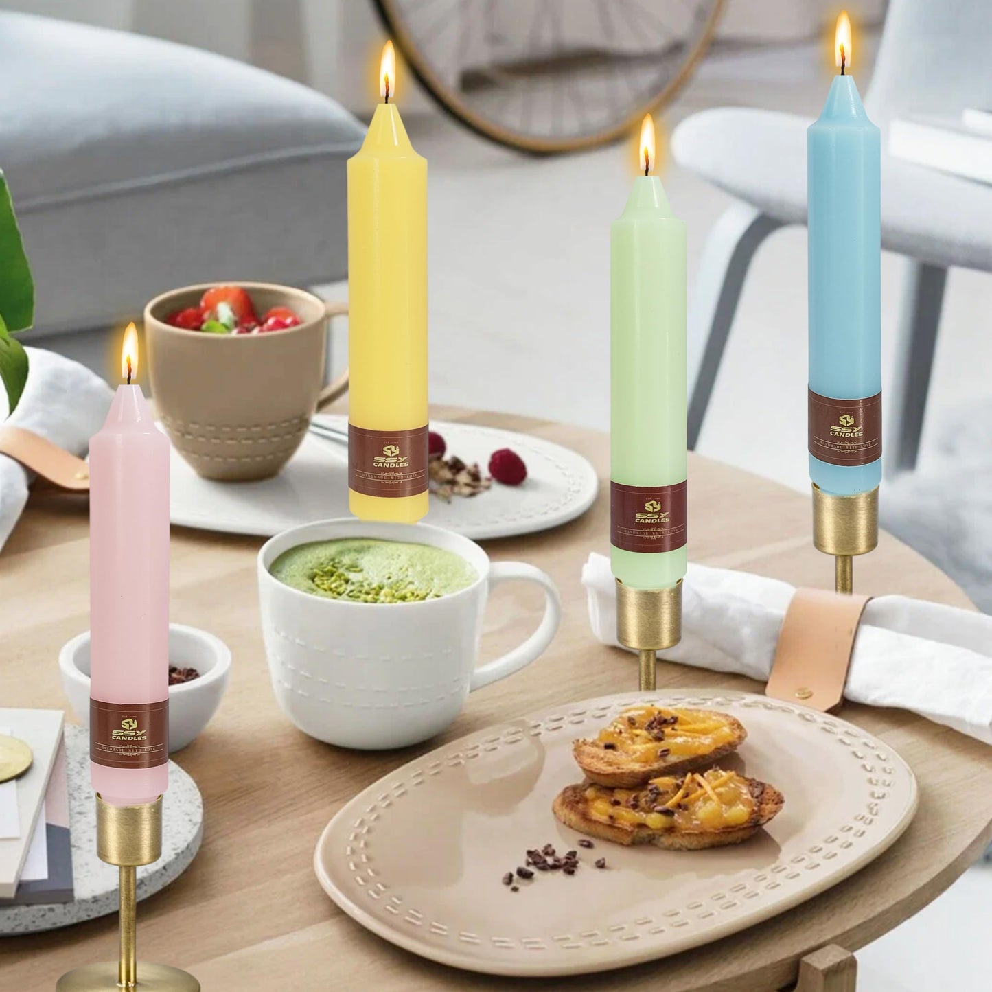 Pastel Short Taper Candle 7 Inch Candlesticks Unscented Dripless Tapered Candle Set for Home Decor Wedding Party Dinner Candles, 4 Pack