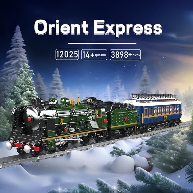 Mould King Orient Express Steam Locomotive Train Building Kit with LED Lighting Remote/App Control Passenger Toy Block Set Train Model with Motors and Tracks for Adults(3898 PCS)