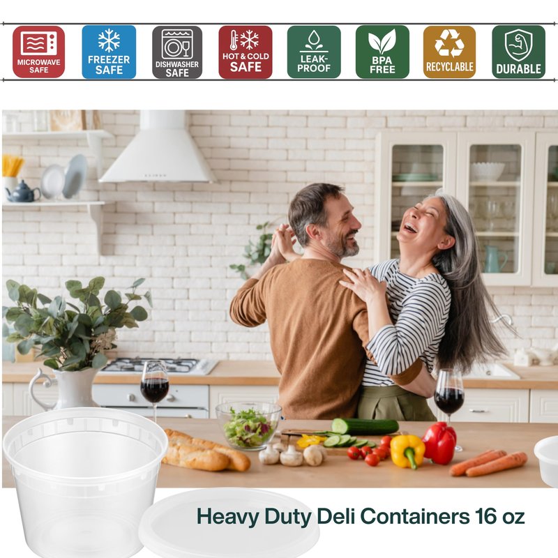 ProTakeOut 16oz [36 set] Heavy Duty Plastic Deli Container | BPA-Free Food Storage with Airtight Leak‑Proof Lids | Microwave, Freezer & Dishwasher Safe – Stackable, Bulk Reusable Soup & Meal Prep Tub