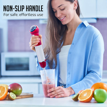 OVENTE Immersion Hand Blender, 300W Electric Handheld Portable Stick Mixer with 2 Mixing Speed and Stainless Steel Blades for Effortless Blending Smoothies, Shakes, Puree or Baby Food, Red HS560R