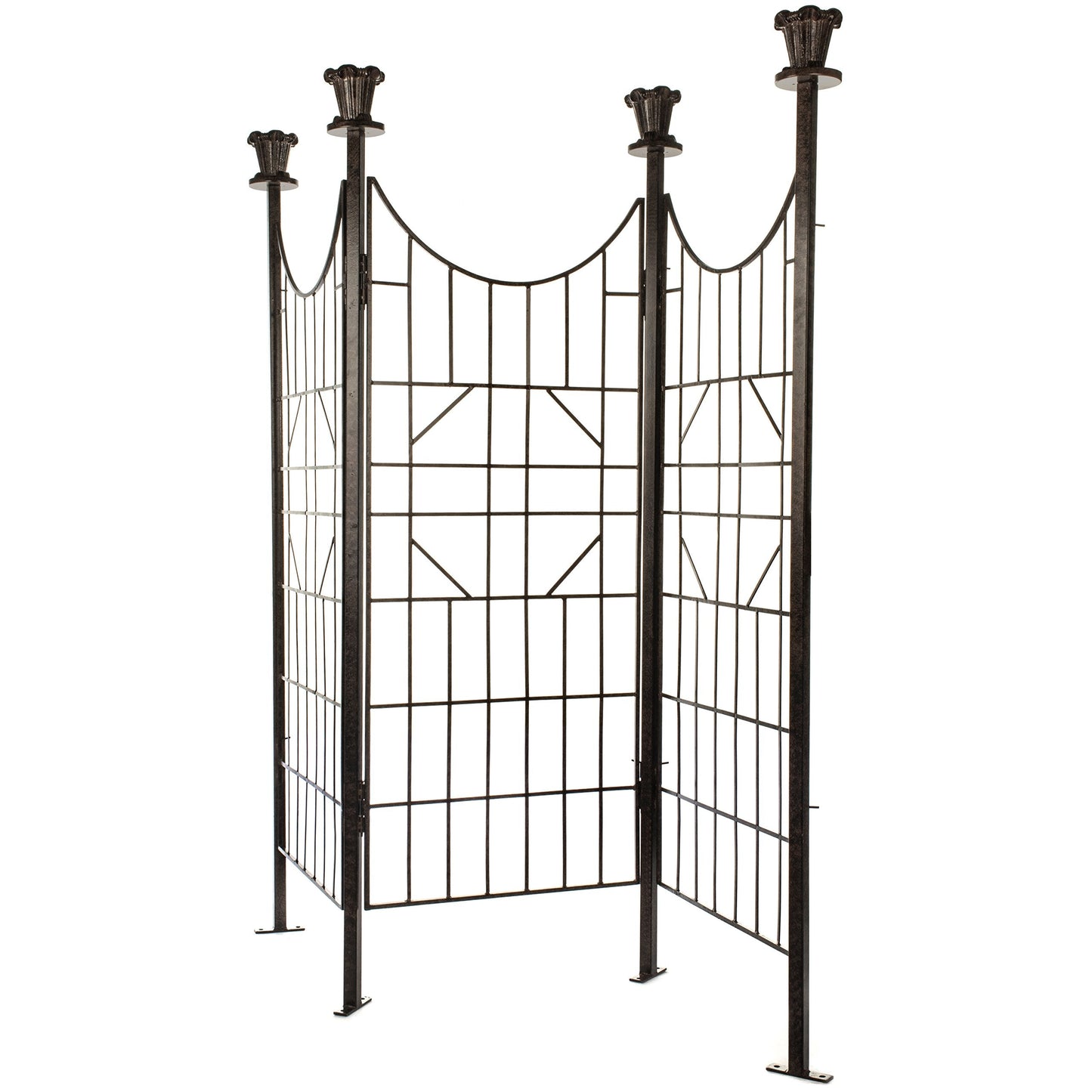 H Potter 3-Panel Outdoor Privacy Screen Trellis, 7 ft W x 6.5 ft H, 70-lb Heavy Iron Garden Screen for Patio, Deck & Hot Tub, Straight or Curved Config, Ground Spikes