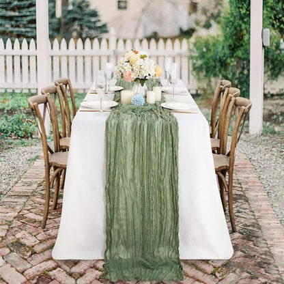 12Pack Sage Green Cheese Cloth Table Runner 10Ft Cheesecloth Table Runner Boho Gauze Table Runners Sage Green Wedding Decor for Party Bridal Shower Thanksgiving Christmas