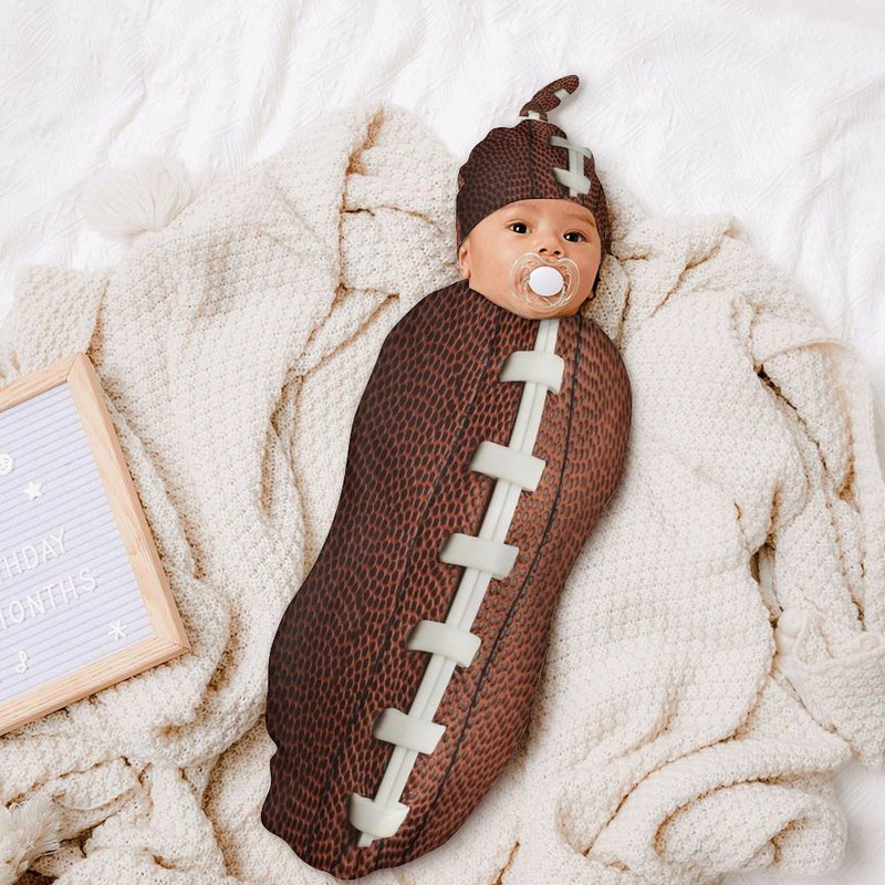 Football Newborn Swaddle Blanket with Beanie Hat, Soft Sleep Sack, Wraps - Gifts for Boys & Girls