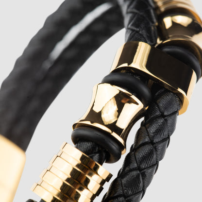 SERASAR Mens Bracelets 20cm Gold Gift Box Genuine Leather Cowhide Braided Adjust Able Magnetic Clasp MultiLayer Wrap Jewellery Man Mans Male Band Jewelry Accessories