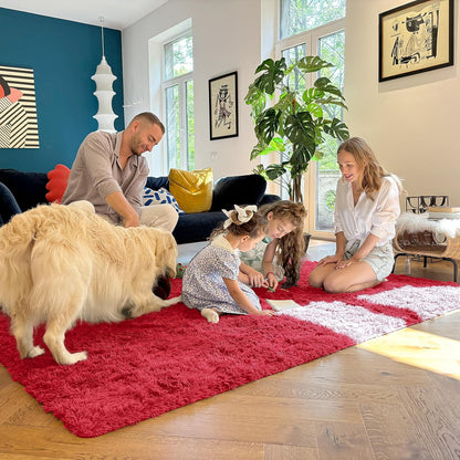 OLANLY Small Bedside Rug - Soft, Machine Washable Shaggy Throw Rug for Bedroom & Nursery | Red