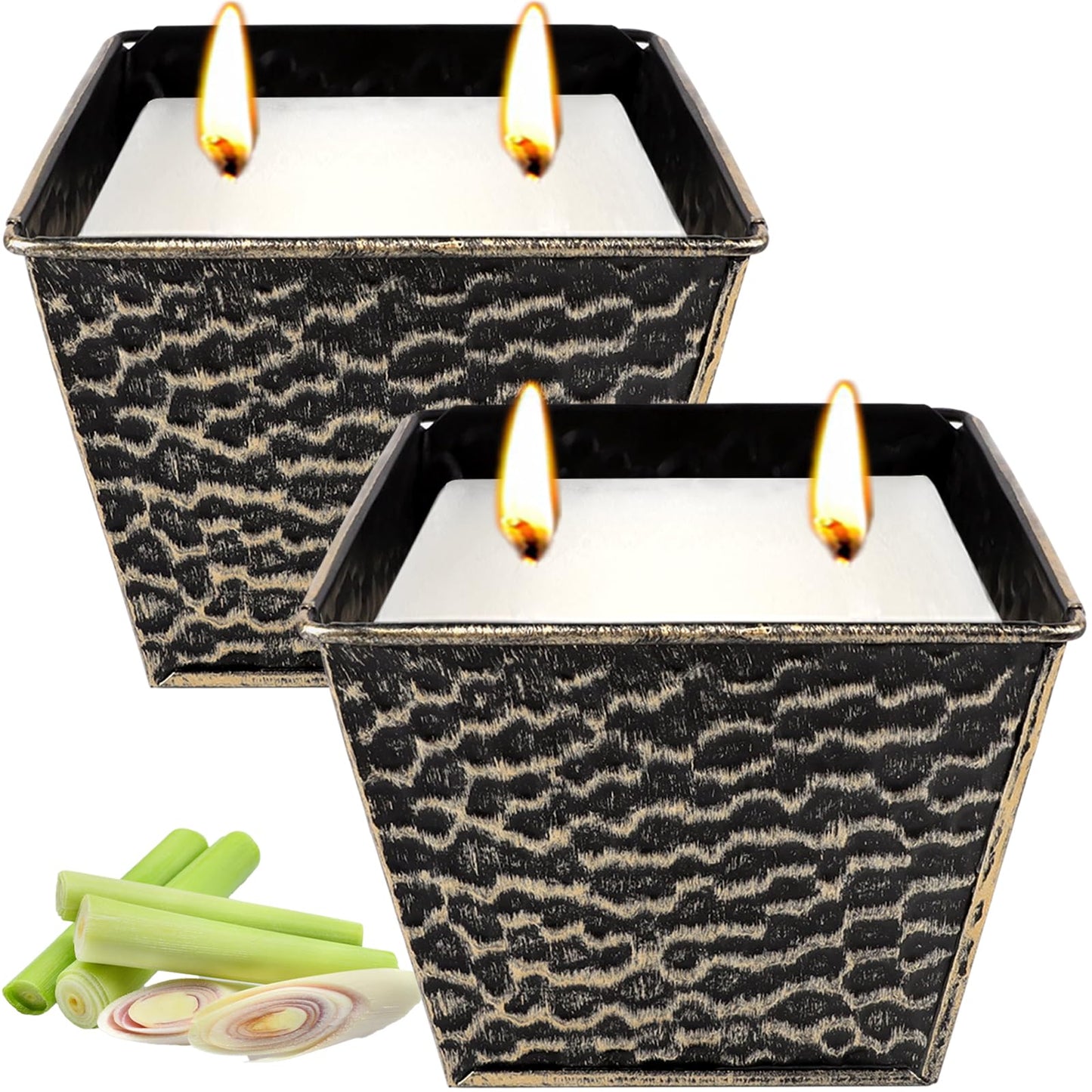 Citronella Candles Outdoor, Large 12oz 2-Pack Soy Wax Candles with Citronella Oil, 2 Wicks, 50-Hour Burn Time Each, Natural Outdoor Candles for Patio, Garden, Deck, Backyard and Summer Nights