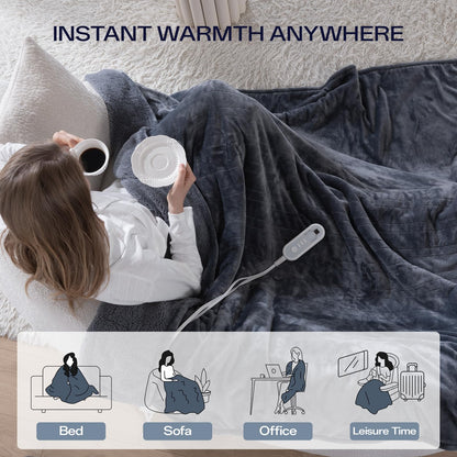 Heated Blanket Twin, Electric Blanket Soft Sherpa Flannel, 10 Hours Auto Shut-off & 8 Fast Heating Levels, Machine Washable ETL Certified, Heating Blanket for Bed & Sofa (62x84 inches, Gray)