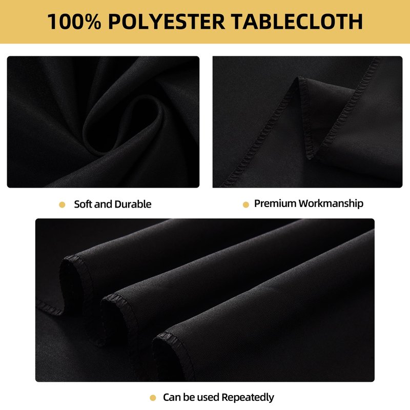 ZarzaaSik 2-Pack 90x132 inch Black Table Cloths, Solid Stain and Wrinkle Resistant Oblong Tablecloth, Premium Plain Weave Polyester Fabric Rectangle Table Linen Covers for Hotel, Wedding