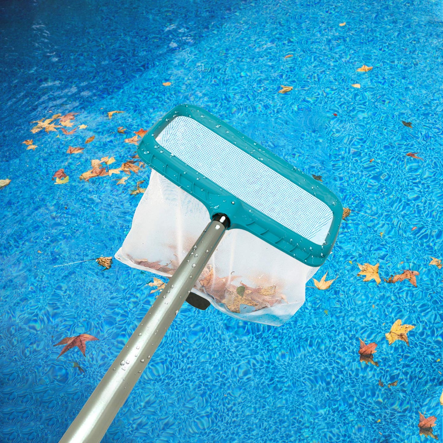 POOLWHALE Professional Pool Skimmer Net, Heavy Duty Swimming Leaf Rake Cleaning Tool with Deep Fine Nylon Mesh Net Bag - Fast Cleaning,Easy Scoop Edge,Debris Pickup Removal (No Pole)