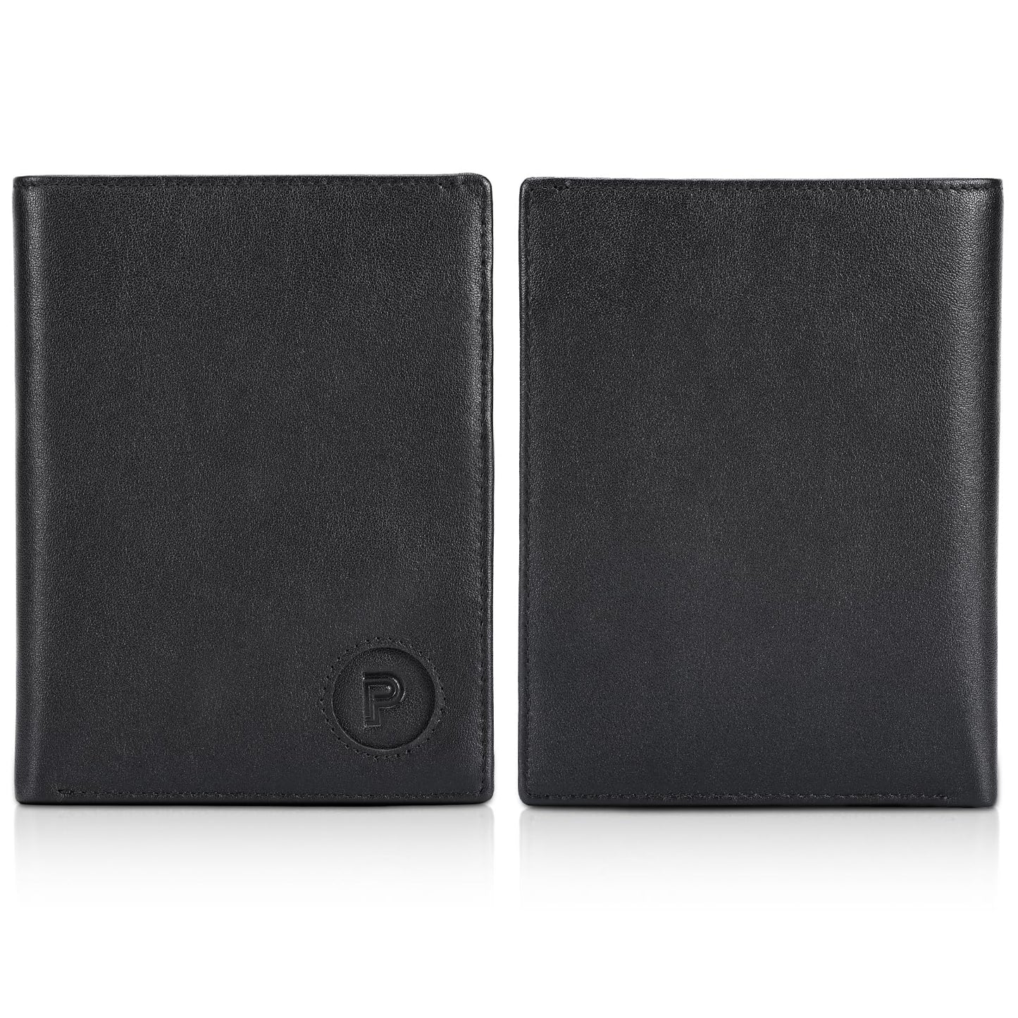 Polare Luxury RFID Blocking Leather Passport Holder Travel Wallet For Men and Women (Black with AirTag Slot)