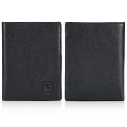 Polare Luxury RFID Blocking Leather Passport Holder Travel Wallet For Men and Women (Black with AirTag Slot)
