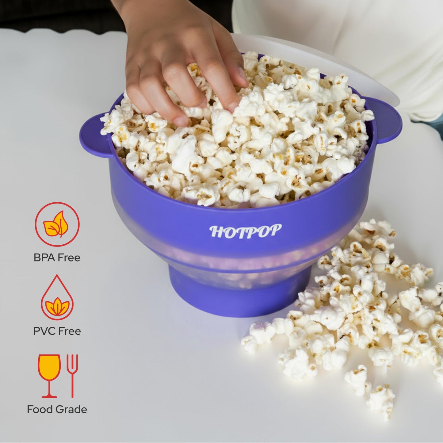 The Orginal HotPop Silicone Popcorn Maker - Microwave Popcorn Popper with Handles - Collapsible Bowl, Heat-Resistant, Easy to Clean, Ideal for Family Movie Nights, 15-Cup Capacity - Red