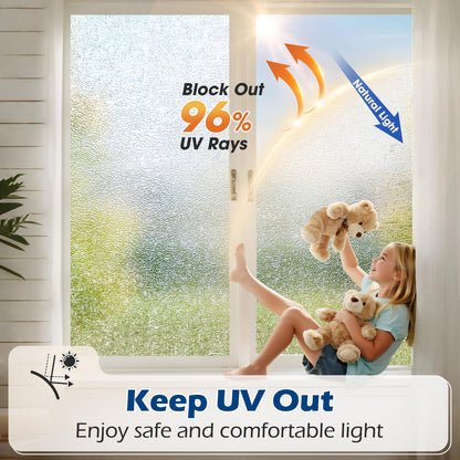 Borskyn Frosted Glass Window Privacy Film with Ice Vein Texture, Static Cling UV Blocking Removable Covering, Decorative Frosting Film for Home Office Bedroom Door, Clear, 23.6 x 157.4 Inches