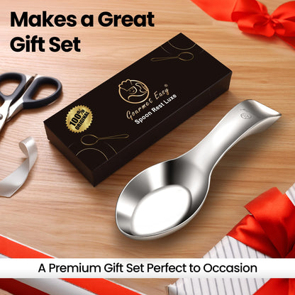 Break-Proof Kitchen Spoon Rest for Stove Top – Premium Stainless Steel Spoon Holder for Kitchen Counter – Mirror-Polished, Heavy-Duty with a Luxury Look – Dishwasher Safe & 5-Year Warranty