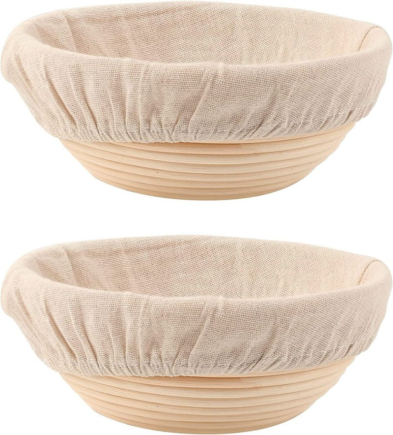 DOYOLLA Round Bread Dough Proofing Rising Rattan Baskets(Set of 2, 9 inch) w/Liners for Home Sourdough Bread Bakers