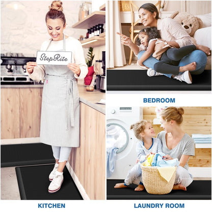 StepRite Kitchen Mats, 2PCS Kitchen Rugs, Cushioned Anti Fatigue Kitchen Mats for Floor, Non-Slip Standing Desk Mat, Waterproof Kitchen Rug Set for Kitchen, 20" x 32"+20" x 48"-Full 1 inch Thick,Black