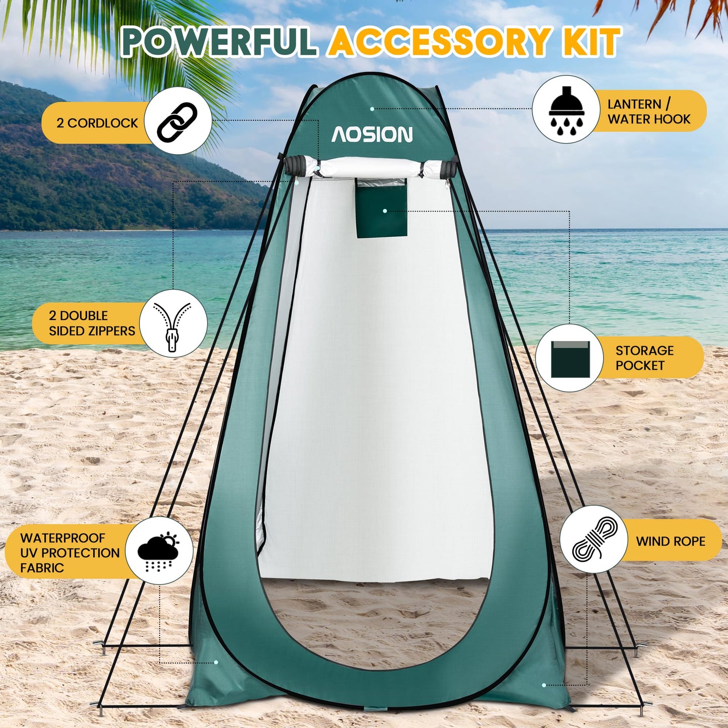 AOSION Privacy Shower Tent,Pop Up Changing Tent,Camp Bathroom Changing Dressing Room,Sun Sunshade Canopy Outdoor Rain Shelter for Camping Hiking Beach Picnic Fishing. (Army Green)