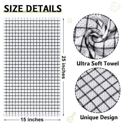 Homaxy 100% Cotton Kitchen Towels 6 Pack-15 X 25 Inches, Check Design Waffle Weave Hand Tea Towels, Super Soft and Absorbent Dish Towel for Drying Dishes, Black