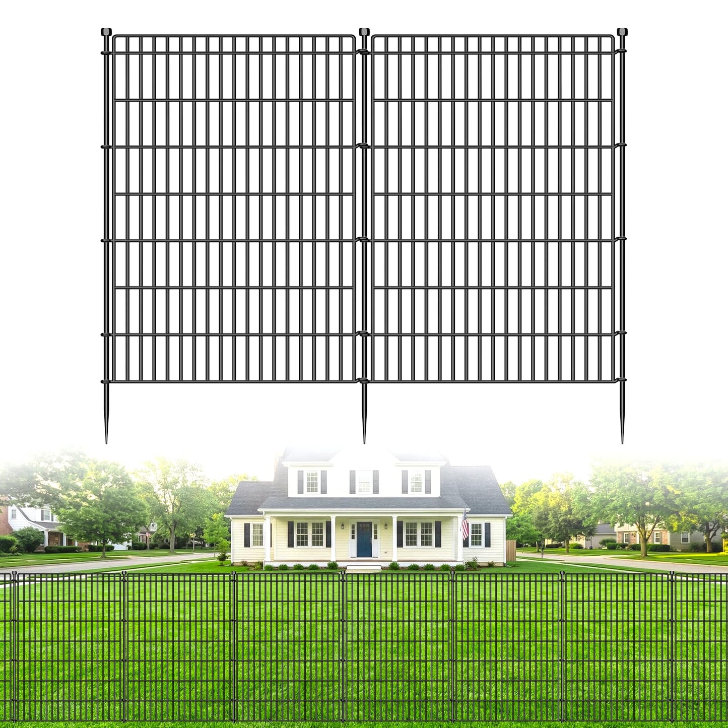 8 Panels No Dig Garden Fence Animal Barrier, 48in(H) × 21ft(L) Decorative Metal Outdoor Dog Fence, Rustproof Pet Fencing for Yard, Patio, Flower Bed -Temporary Fencing| Easy to Install