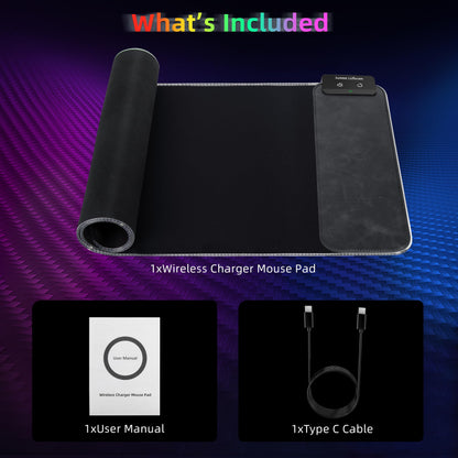 Gaming Mouse Pad, Wireless Charging Mouse Pad Gaming, 31.5"x11.8" Large RGB Desk Mat for Laptop/Computer/Keyboard, 9 Light Modes, Waterproof Smooth Surface, Non-Slip Base, Black