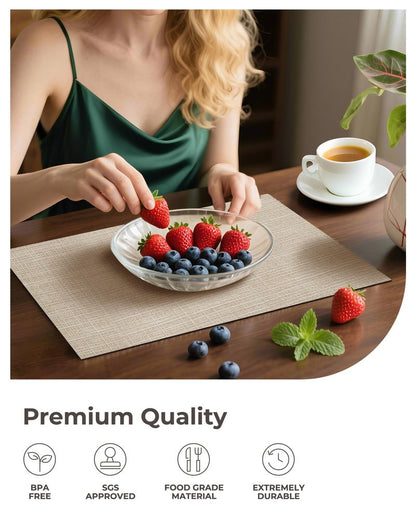 Leetaltree Jacquard Blue Placemats Set of 8 - Heat Resistant Non-Slip Place mats for Dining Table, Washable Durable PVC Vinyl Woven Table Mats(Jacquard Blue, 8)