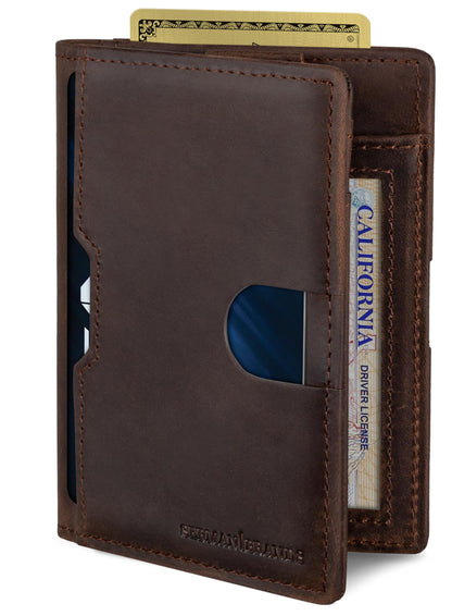 SERMAN BRANDS RFID Blocking Wallets for Men Slim Mens Leather Minimalist Card Front Pocket Bifold Travel Thin (NEW Texas Brown 5.S)