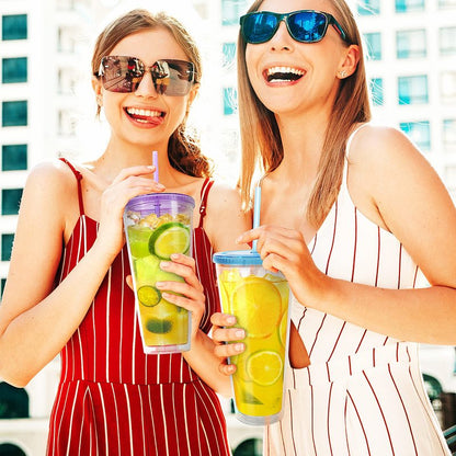 Luxfuel 32 oz Acrylic Tumblers with Lid & Straws, Double-Walled Insulated Clear Plastic Drink Cup, BPA-Free, Reusable Iced Coffee Cups for Parties, Birthdays, Graduation, Fits Car Cup Holders - 4 Pack