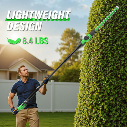 SOYUS Pole Hedge Trimmer Cordless, 18-inch Electric Hedge Trimmer with Extension Pole, 16-Foot Max Reach, Multi-Angle, 2 * 2.0Ah Batteries and Charger Included