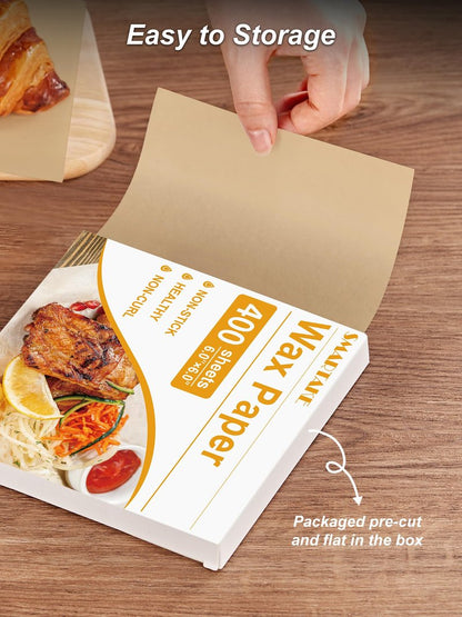 SMARTAKE 6 x 6 Inches Wax Paper for Food, 400 Pcs Non-Stick Hamburger Patty Paper, Square Sandwich Separators Wrapping Sheets, for Lunch, Restaurants, Barbecues, Picnics, Parties, Unbleached