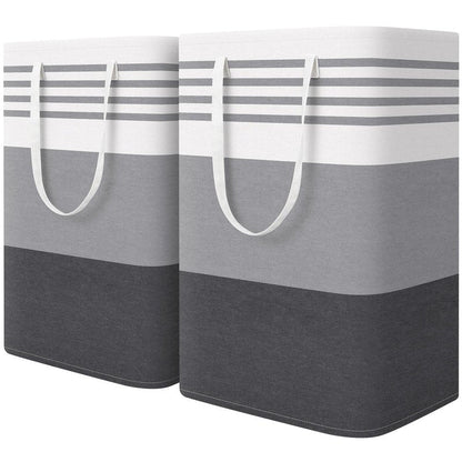 WOWBOX 2 Pack Laundry Baskets, Laundry Hampers, Freestanding Dirty Clothes Hampers with Reinforced Handles & Cross Stitch & Waterproof Coating, for Laundry Bedroom Bathroom Dorm,75L Grey