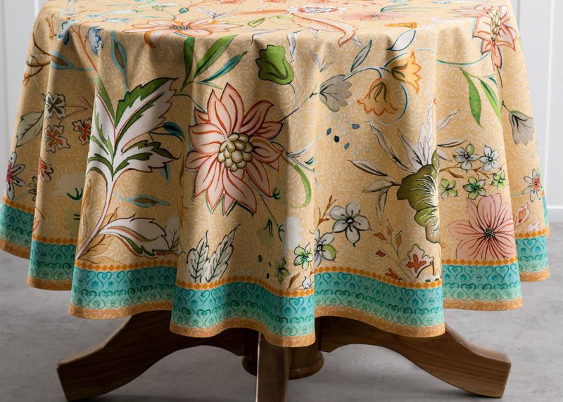 Maison d' Hermine Table Cloth Round Table 100% Cotton 63 Round Inches Tablecloth Reusable Decorative for Dining Kitchen Room Farmhouse Home Gifts for Mothers Day Spring Summer - Luxury Loft - Peach