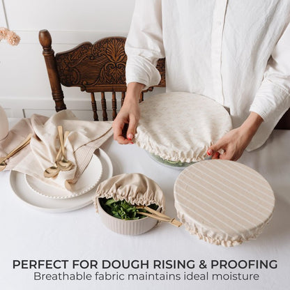 Beautiful Linen Cotton Blend Bowl Covers for Bread Proofing - Reusable Set of 3 in Varying Sizes Easily Fit Your Bowls 7" to 13" - Durable Fabric Covers, Ideal Sourdough Bread Baking Accessories