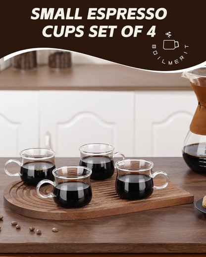 BOILMERIT Espresso Cups Set of 4, 5 Ounces Espresso Shot Glass, Clear Double Esperesso Glasses with Handle, Small Tazas De Cafe Espresso Machine Accessories