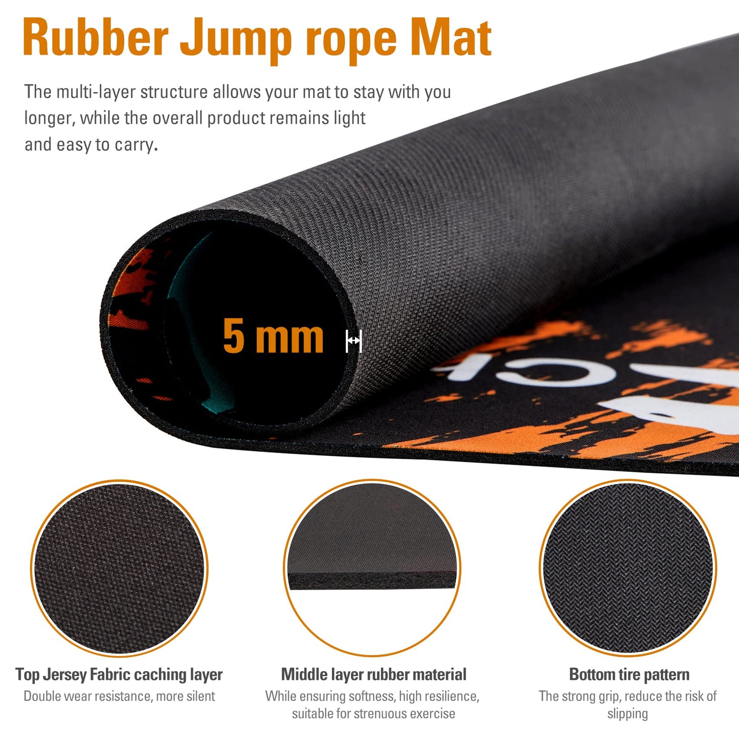 Jump Rope Mat Large Rubber Exercise Mat Workout Mats for Home Gym Flooring Non-Slip Oval Design for Floor & Rope Protection