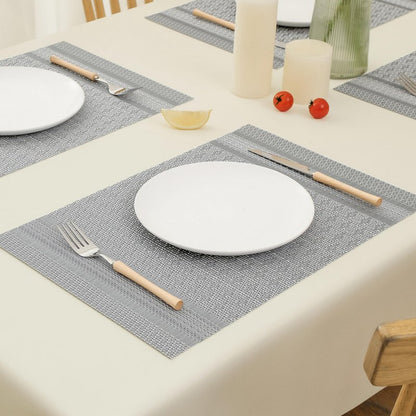 Leetaltree Lunar Grey Placemats Set of 12 - Heat Resistant Non-Slip Place mats for Dining Table, Washable Durable PVC Vinyl Woven Table Mats（Lunar Grey, 12）