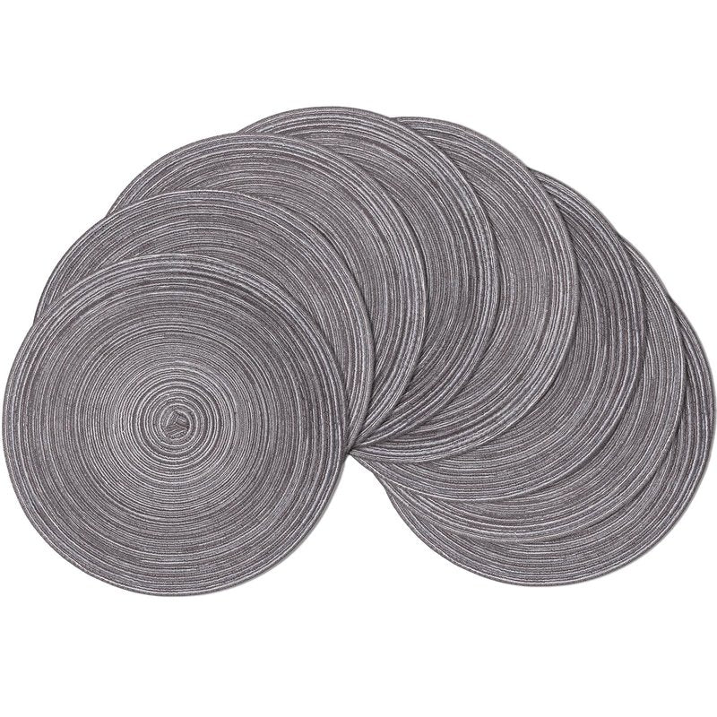 SHACOS Round Braided Placemats Set of 8 Round Table Mats for Dining Tables Non Slip Washable (Black Grey, 8)