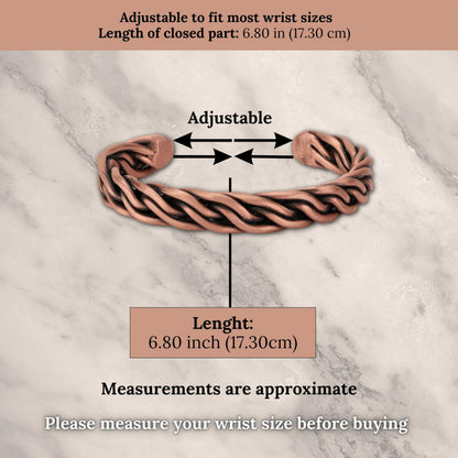 Handmade Elegant Copper Bracelet for Women and Men-Pure Copper Bracelet for Pain Relief and Stress Relief-Adjustable, Thickest, Twisted Copper Wire Bracelet to Fit many Size Wrist(folded) (folded)