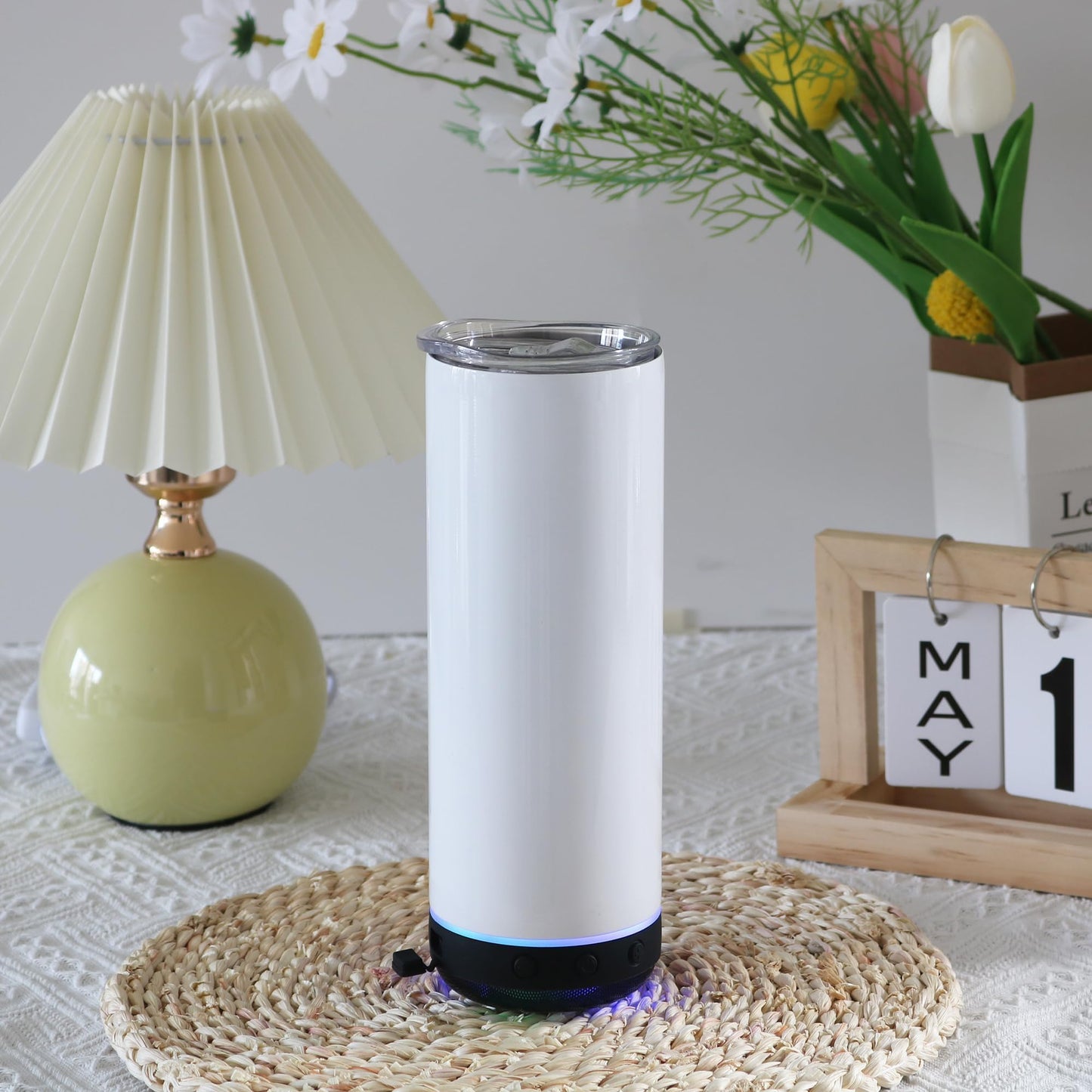 VACVOU 1Pcs 20oz Sublimation Music Speaker Blank Tumbler Cup with Lid Double Wall Vacuum Insulated Bluetooth Speaker Skinny Straight Tumblers (black, 1)