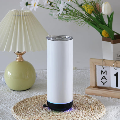 VACVOU 1Pcs 20oz Sublimation Music Speaker Blank Tumbler Cup with Lid Double Wall Vacuum Insulated Bluetooth Speaker Skinny Straight Tumblers (black, 1)
