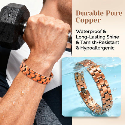 JEROOT Men's 99.99% Pure Copper Magnetic Bracelet, 3500 Gauss Magnets Adjustable with Sizing Tool