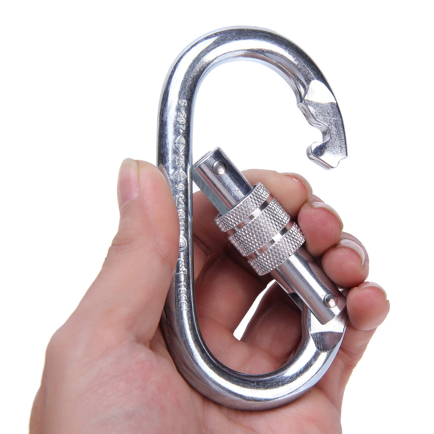 Climbing Carabiner – UIAA CE Rated 25kN/5620LB – Heavy Duty Twist Locking Carabiner Clip - Industrial Strength Large Steel Oval Carabiners - Rock Climbing Caribeener Clips for Rigging, Ropes
