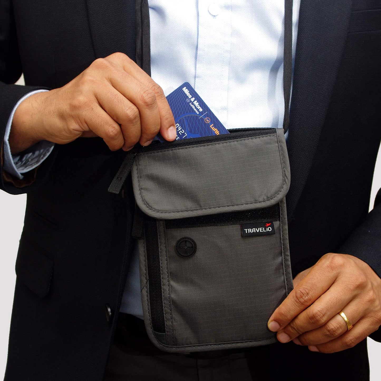 RFID Blocking Neck Travel Wallet Hidden Passport Holder Pouch for Men & Women (Black)