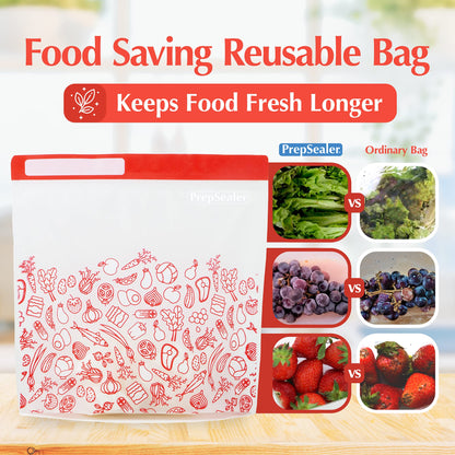 PrepSealer Reusable Food Storage Bags – Keep Fruits, Veggies & Meats Fresh Longer -10 Pieces (3 S, 3 M, 4 L)