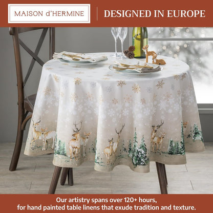 Maison d' Hermine Table Cloth Round Table 100% Cotton 69 Inches Fall Tablecloth Reusable Everyday Use for Thanksgiving Christmas Decorations Dining Farmhouse Party (Deer in The Woods)