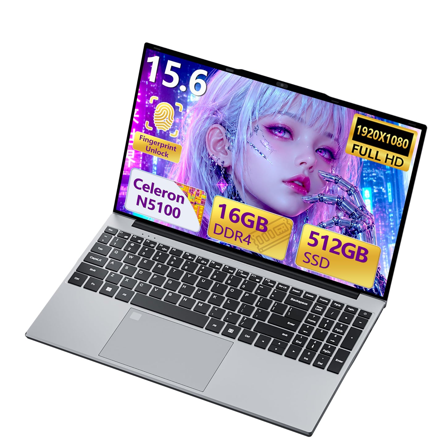 2026 Laptop, 15.6" Laptop Computer with Celeron N5100 16GB RAM DDR4 512GB SSD, 1920*1080, 180°Hinge Portable Laptop, WiFi 5, BT 4.2, Lightweight Backlit Keyboard Lap Top for Business Student