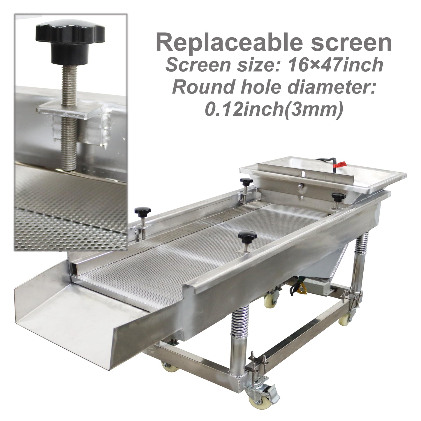TECHTONGDA Straight Vibrating Sieve Screen Shaker Electric Linear Sifter Machine Stainless Steel One Layer One Motor 3m Screen Size 16×47inch 220V